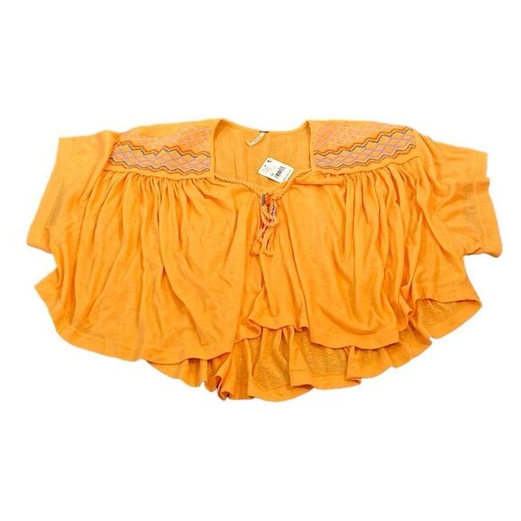 Free People Women’s Market Embroidered V-Neck Top Orange, Size M, NWT - Picture 4 of 13